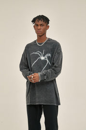 250G Washed Spider Print Men Long-Sleeved Sweatshirt