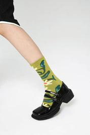 Green Botanical Print Women Socks