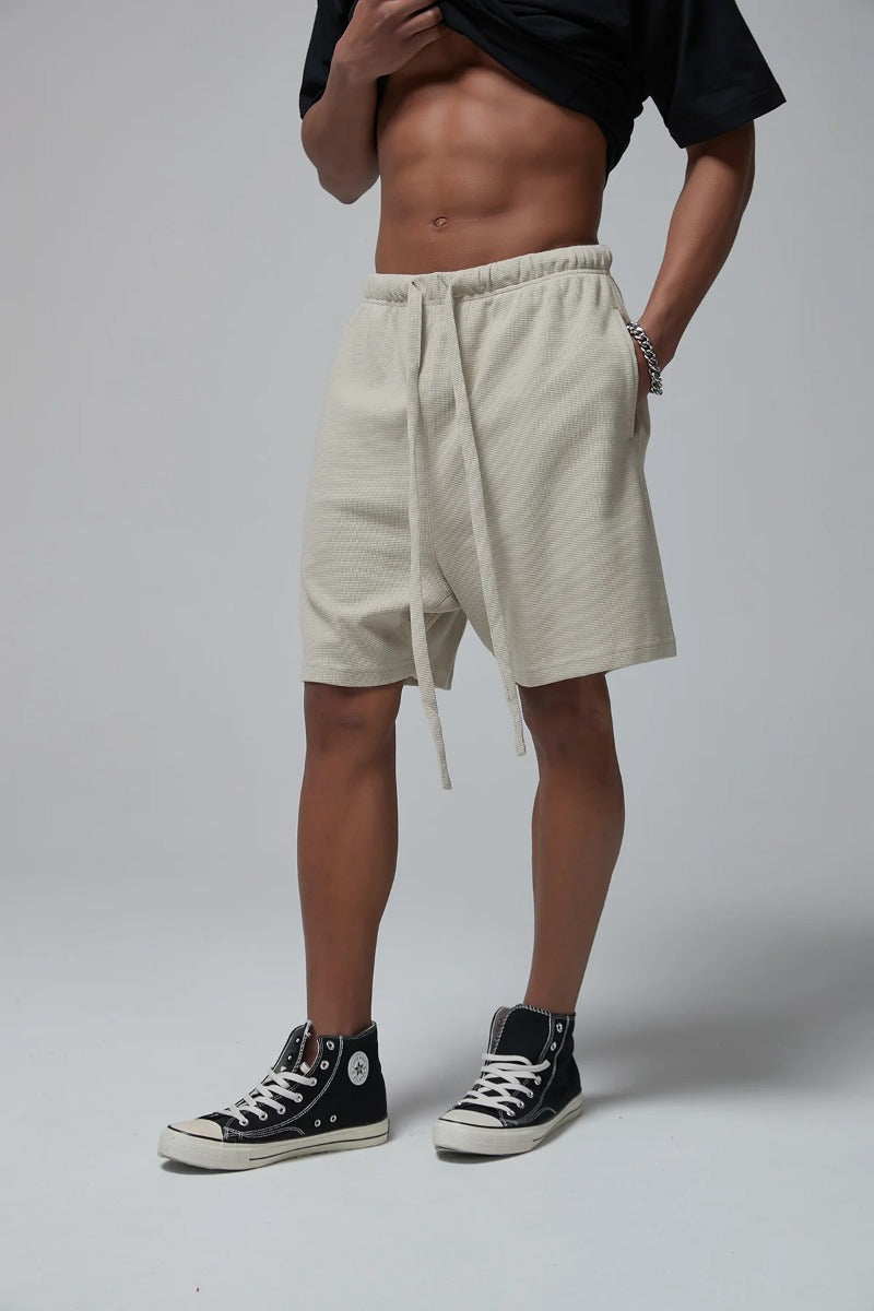 330G waffle Loose Drawstring Track Men Shorts