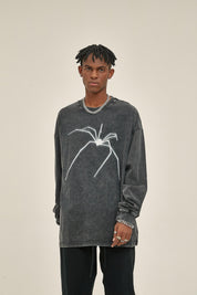 250G Washed Spider Print Men Long-Sleeved Sweatshirt