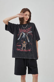 Washed Grim Reaper  Print Loose Women T-shirt