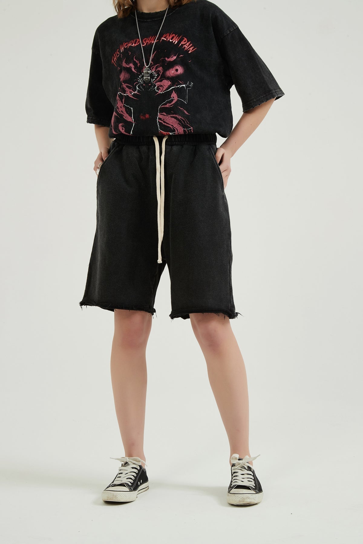 Washed Drawstring Waist Women Shorts