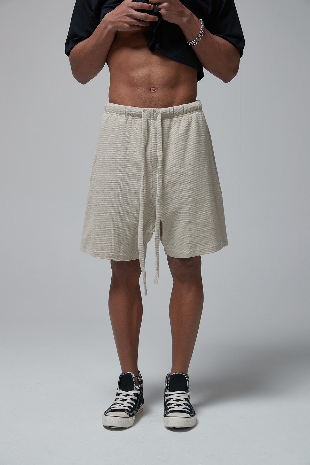 330G waffle Loose Drawstring Track Men Shorts