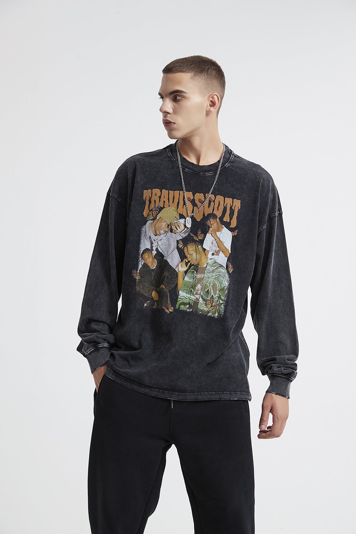 Hip Hop Print Men Long Sleeve T-Shirt