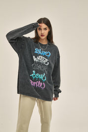 250G Washed Letter Print Women Long-Sleeved Sweatshirt