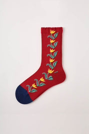 Red Botanical Print Women Socks