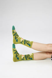 Green Botanical Print Women Socks