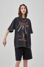 Washed Grim Reaper  Print Loose Women T-shirt