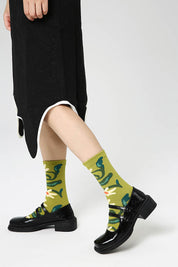 Green Botanical Print Women Socks