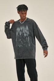 250G Washed Silhouette Print Men Long-Sleeved Sweatshirt