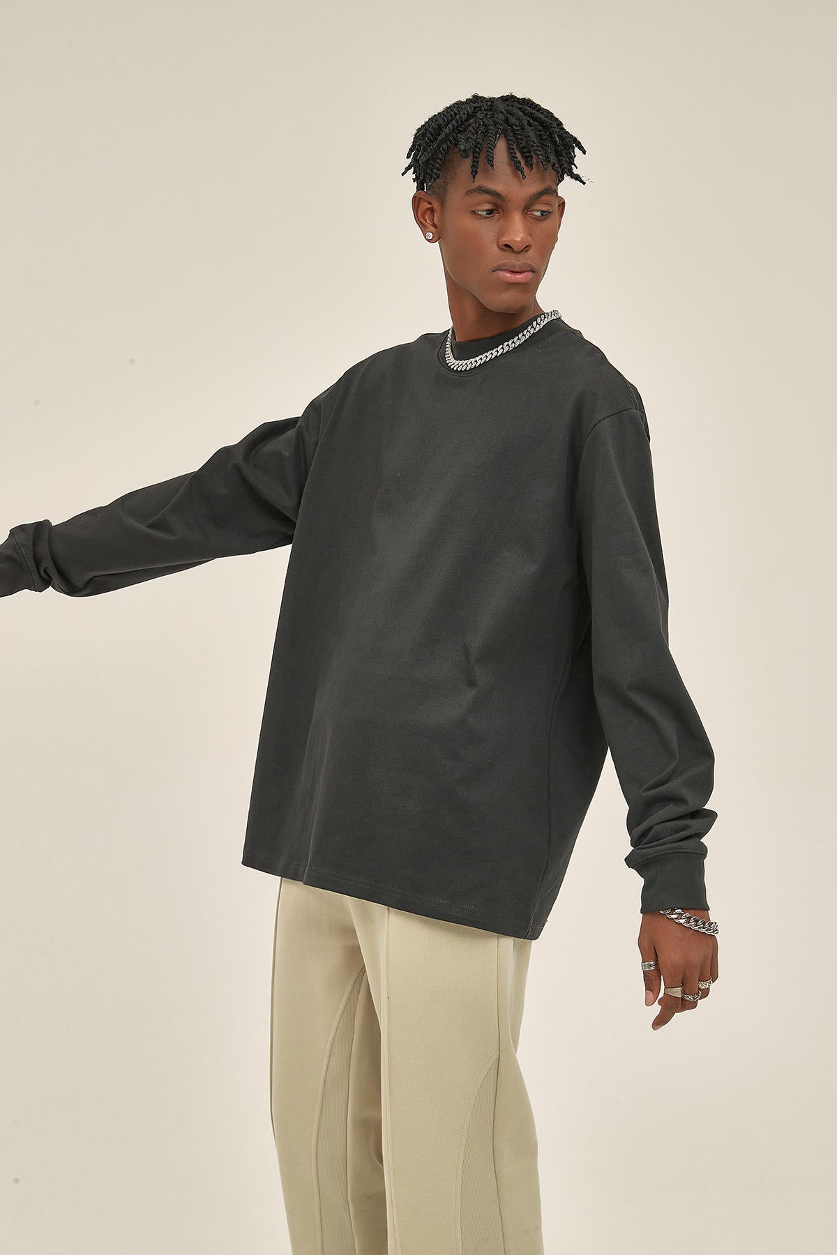 345G High Neckline Men Long Sleeve T-Shirt