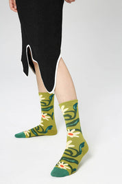 Green Botanical Print Women Socks