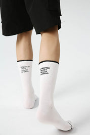 White Simple Letter Men Socks