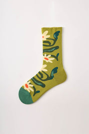 Green Botanical Print Women Socks